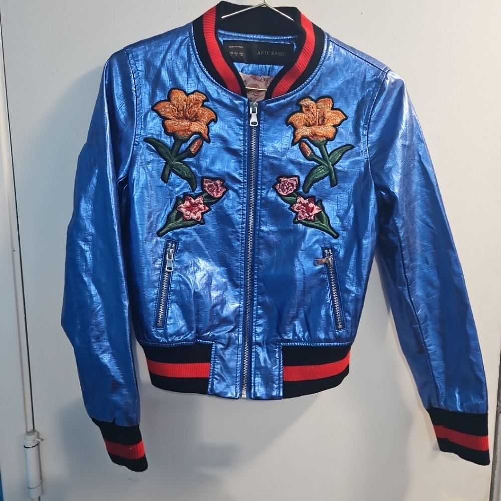 Size Blue Small Aftf Basic Bomber Jacket With Emb… - image 4
